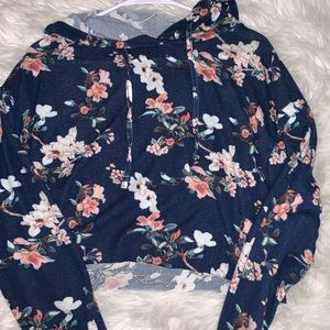 Floral Print Cropped Hoodie